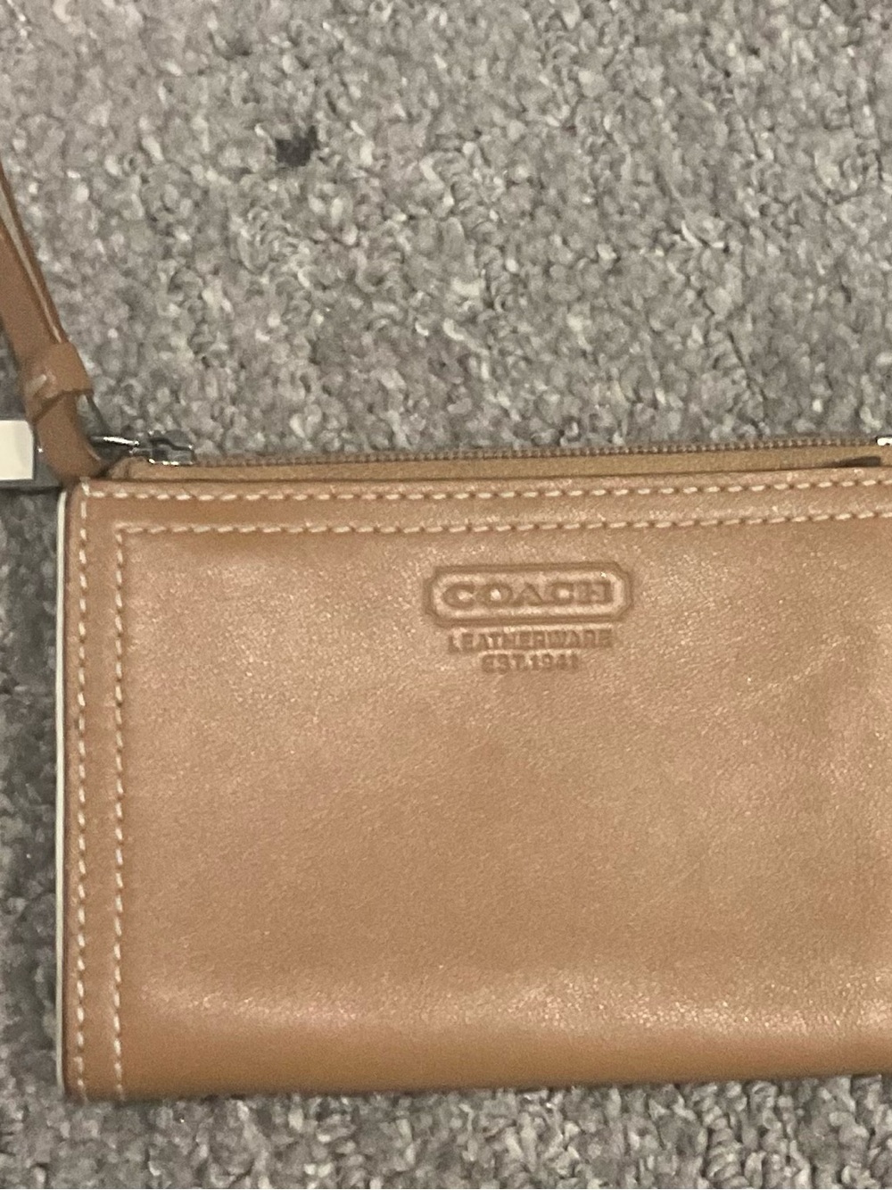 Coach Tan Leather Zip Wristlet with Embossed Logo